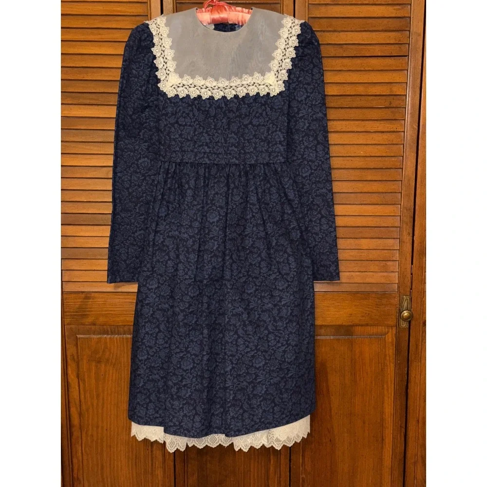 Vintage Bonnie Jean Union Made USA Girls Size 16 Navy Lace Party Holiday Dress